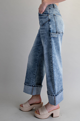 Denim Wide Leg Barrel Cuffed Jeans