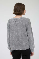 Washed Exposed Seam Long Sleeve Top