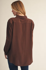 Brown Hi-Low Hem Buttin Down Top