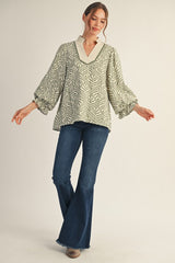 Sage and White Patterned Collared Shirt