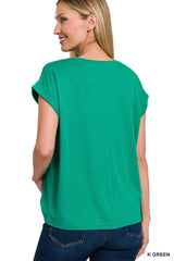 Relaxed Fit Round Neck Rolled Sleeve Top