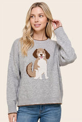 Grey Dog Jacquard Edge Accented Sweater