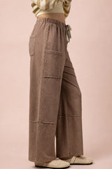 Mocha Mineral Wash Wide Leg Pants