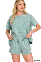 French Terry Acid Wash Relaxed Top And Shorts Set