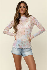 Ivory Colorful Long Sleeve Mesh Top