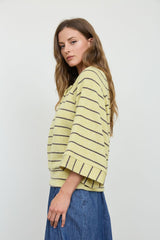 Lime Stripe Henley Long Sleeve Top