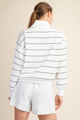 White and Black Striped Modal Scuba V-Neck Top