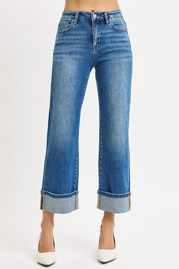 Lara's Mid Rise Crop Cuffed Jeans
