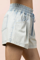 Curvy Chambray Elastic Waist Shorts