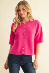 Fuchsia Drop Shoulder Short Sleeve Cardigan