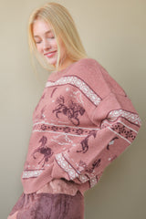 Mauve Western Horse Sweater