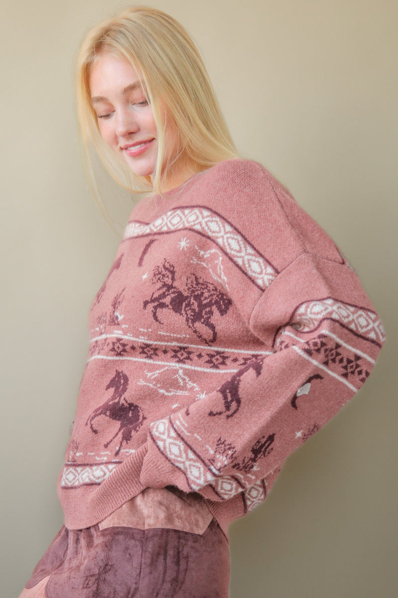 Mauve Western Horse Sweater