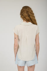 Collared Button Down Short Sleeve Linen  Top