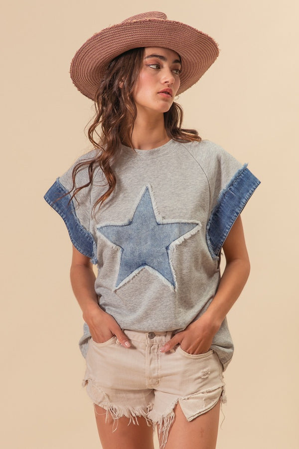 Gray with Denim Star Top