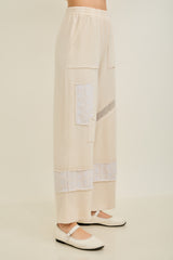 Beige Patchwork and Floral Applique Pants