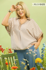 Curvy Striped Collared Oversized Top