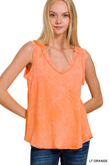 Crinkle Washed V-Neck Tank Top