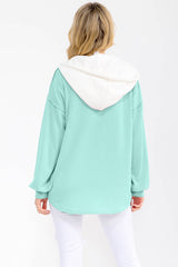 Mint and White Ribbed Hooded Henley