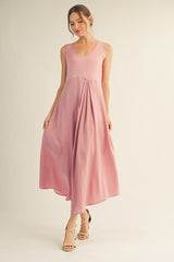 Front Pleat Solid Hi-Low Dress