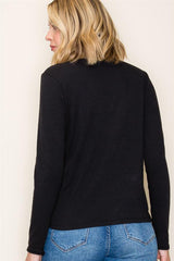 Black Bow Henley Long Sleeve Top