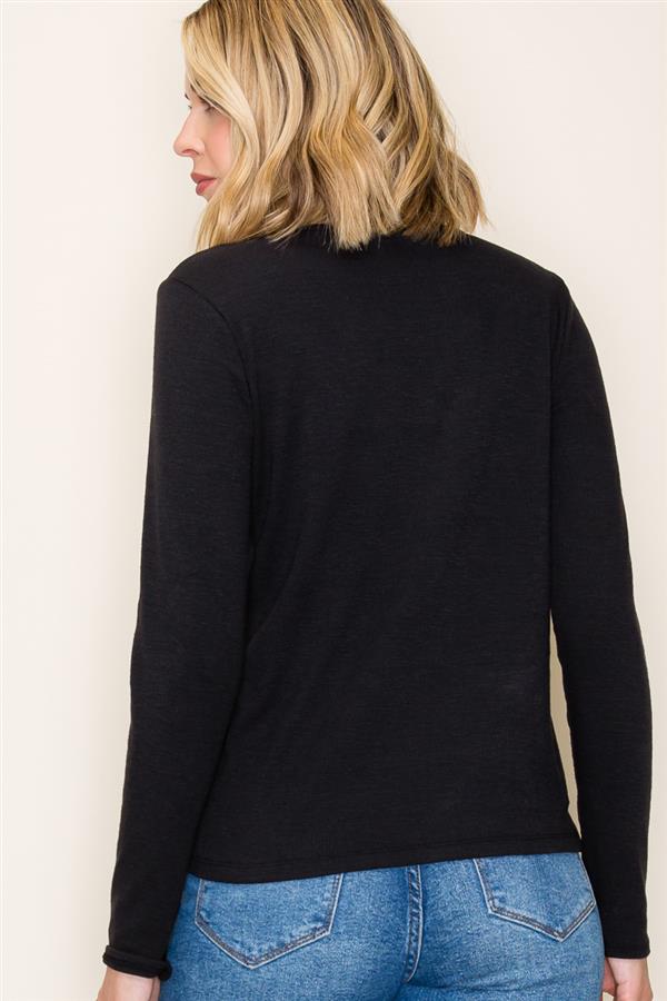 Black Bow Henley Long Sleeve Top