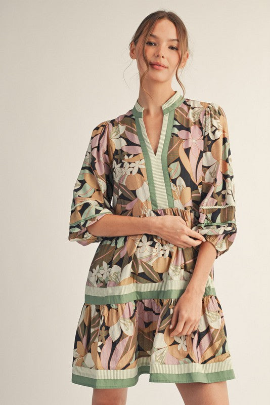 Sage Floral Tiered Dress