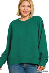 Curvy Ribbed Balloon Sleeve Pullover