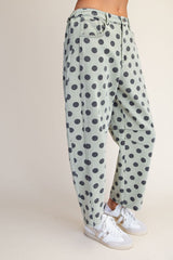 Dusty Sage Dot Print Mineral Washed Pants