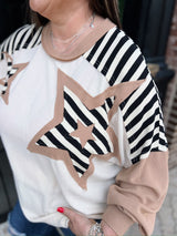 Oatmeal Star Patchwork Long Sleeve Top