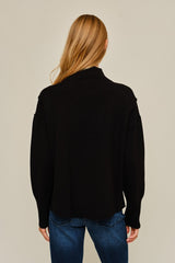 Black Side Slit Hem Mock Neck Sweater