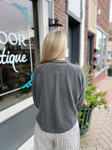 Charcoal Ribbed Mock Neck Snap Detail Top