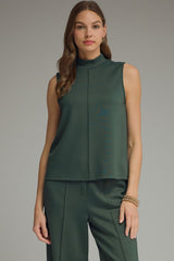Hunter Green Pinch Pleat Mock Turtleneck Top