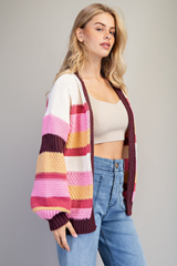 Berry Multicolor Striped Long Sleeve Cardigan
