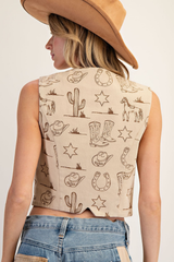 Western Graphic Button Down Vest
