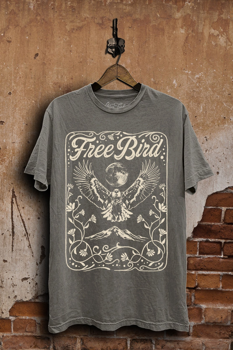 Gray Mineral Wash Free Bird Graphic Tee
