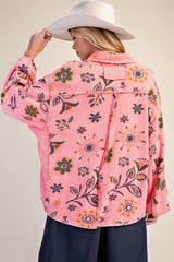 Coral Floral Collared Top