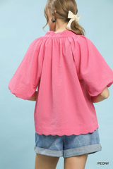Bubble Sleeve Seersucker Top
