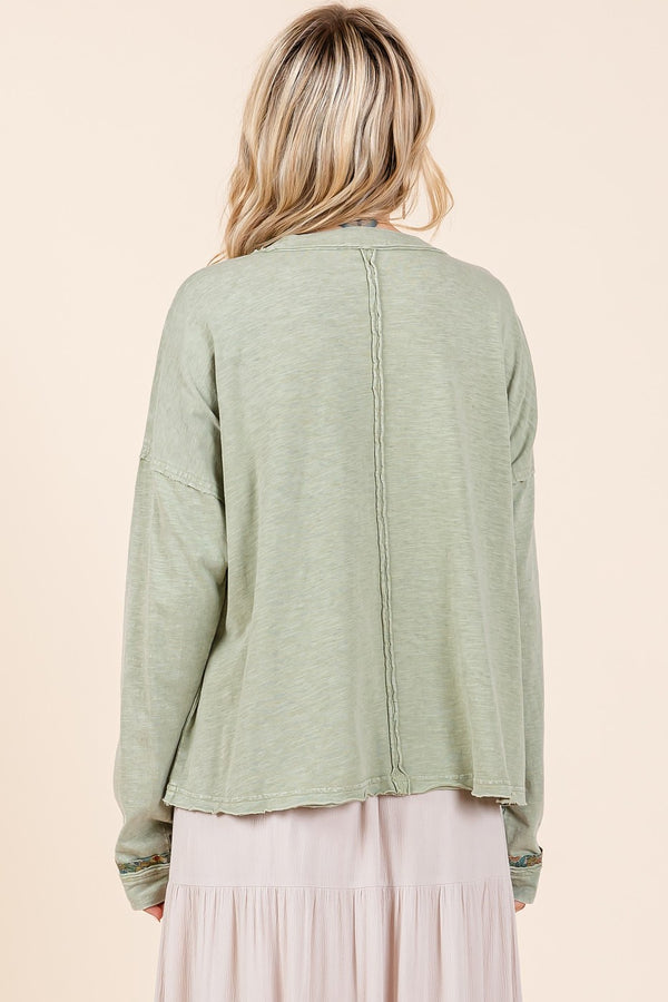 Olive with Floral Star Patch Long Sleeve Top