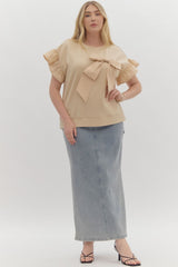 Curvy Cream 3D Bow Cap Sleeve Top