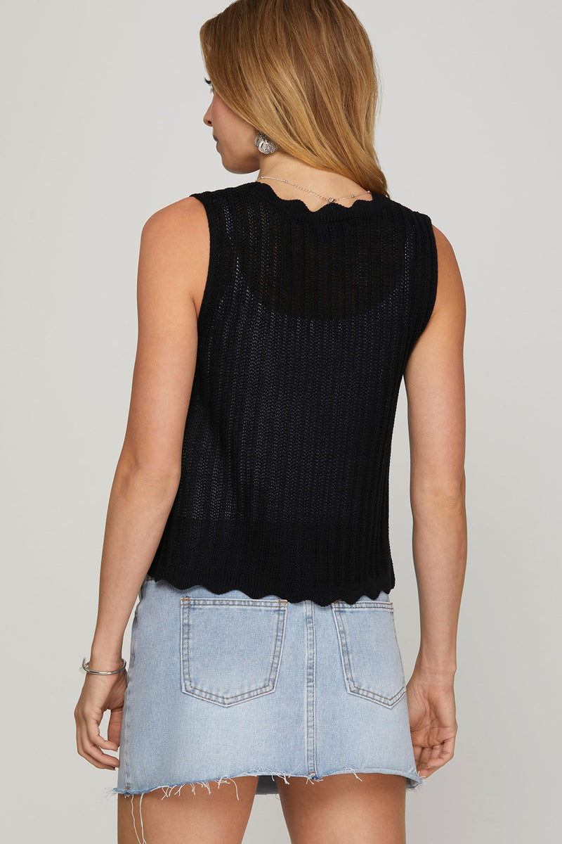 Scallop Front Tie Sweater Vest