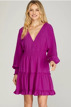 Surplice Smocked Detail Dress