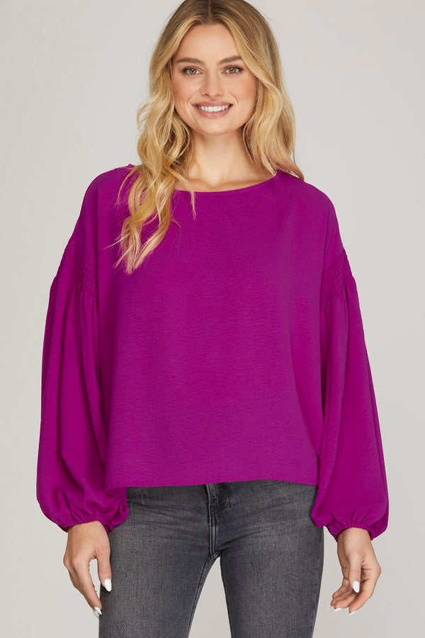 Magenta Smocked Detail Top