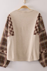 Curvy Soft Plaid Contrast Sleeve Top
