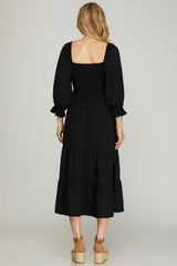 Smocked Cinch Detail Midi Dress