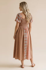 Pink Plaid Cap Sleeve Patchwork Dress
