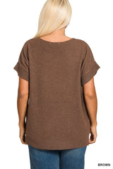 Curvy Short Sleeve Sweater With Center Seam