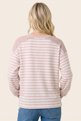 Pink and White Striped  Half Button Down Top