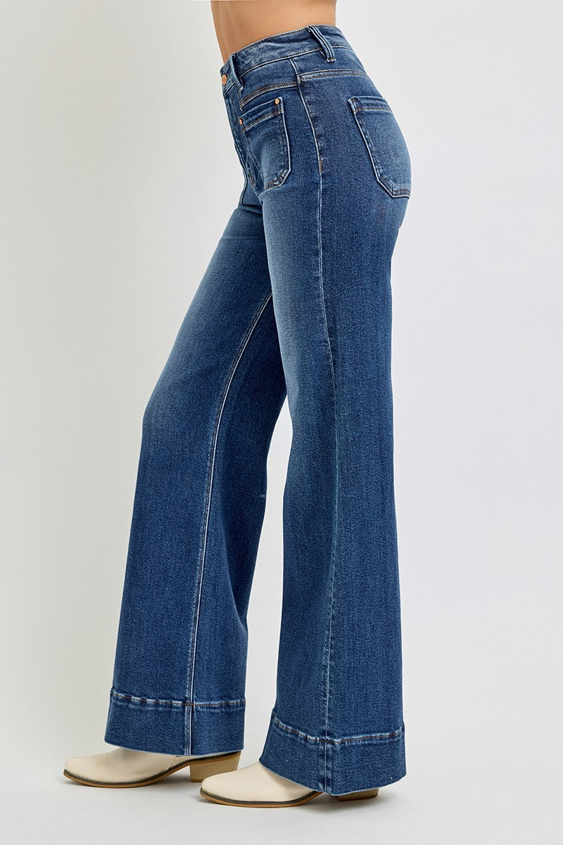 Erin's High Rise Wide Leg Patch Pocket Flare Jeans