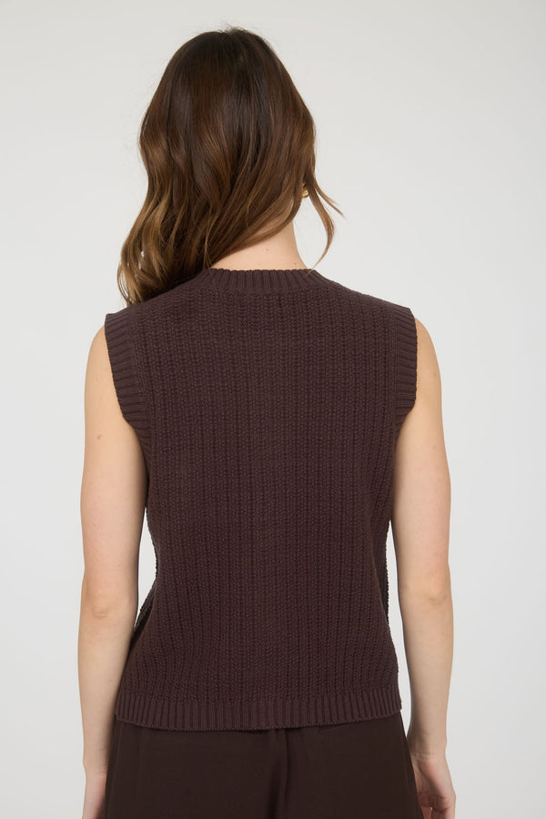 Brown Pocket Detail Knit Vest