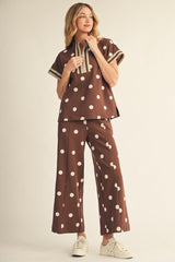 Brown Elastic Waist Polka Dot Pant